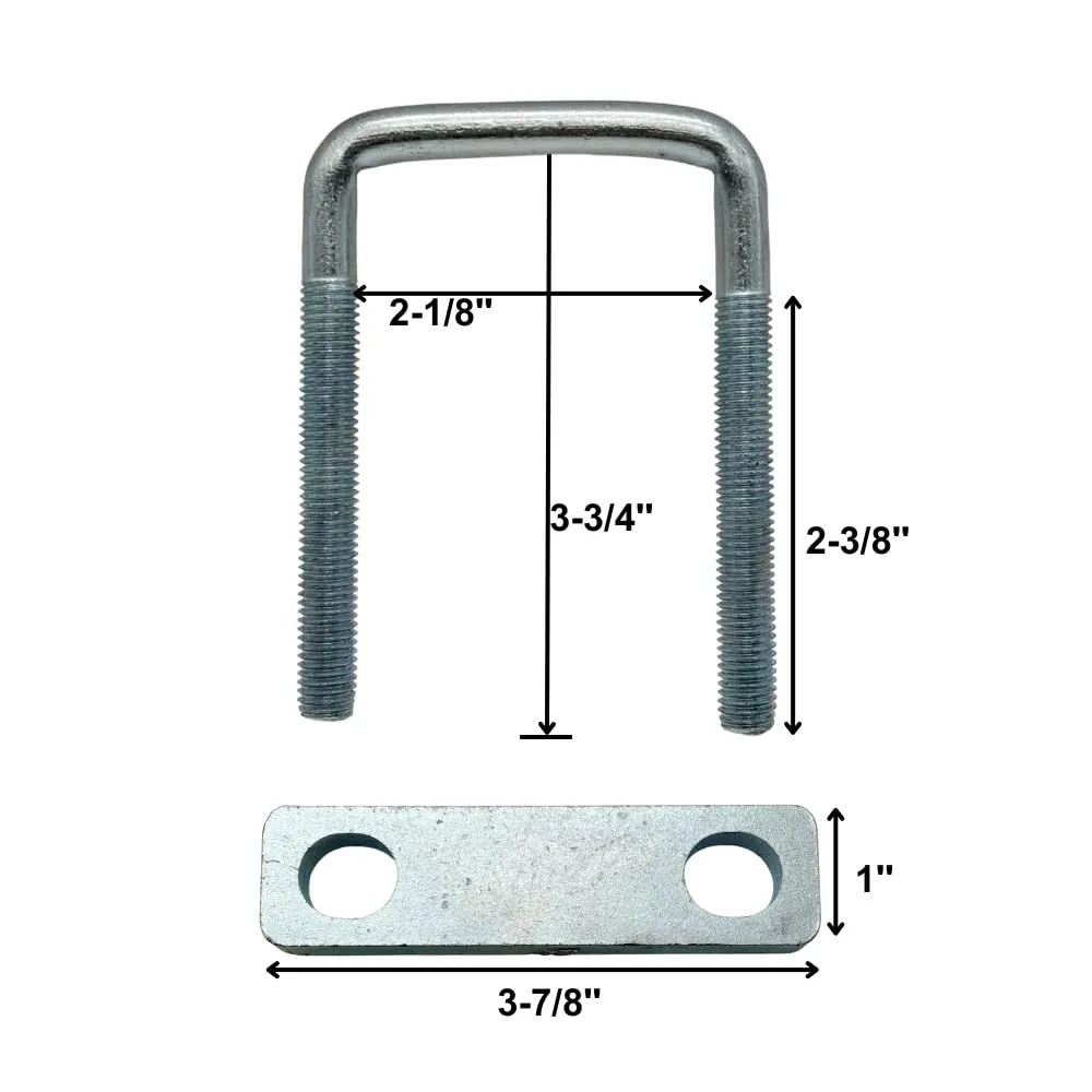 4 Pack Square U-Bolt for Trailer- Fits 2 Inch Wide Leaf Springs, Galvanized Steel Clamp Set, Secure Fit for Truck, Boat and Trailers
