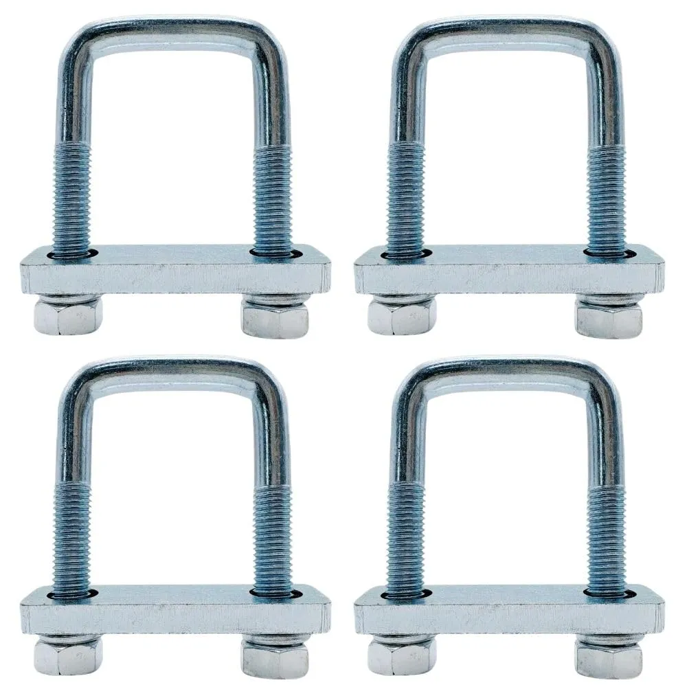 4 Pack Square U-Bolt for Trailer- Fits 2 Inch Wide Leaf Springs, Galvanized Steel Clamp Set, Secure Fit for Truck, Boat and Trailers