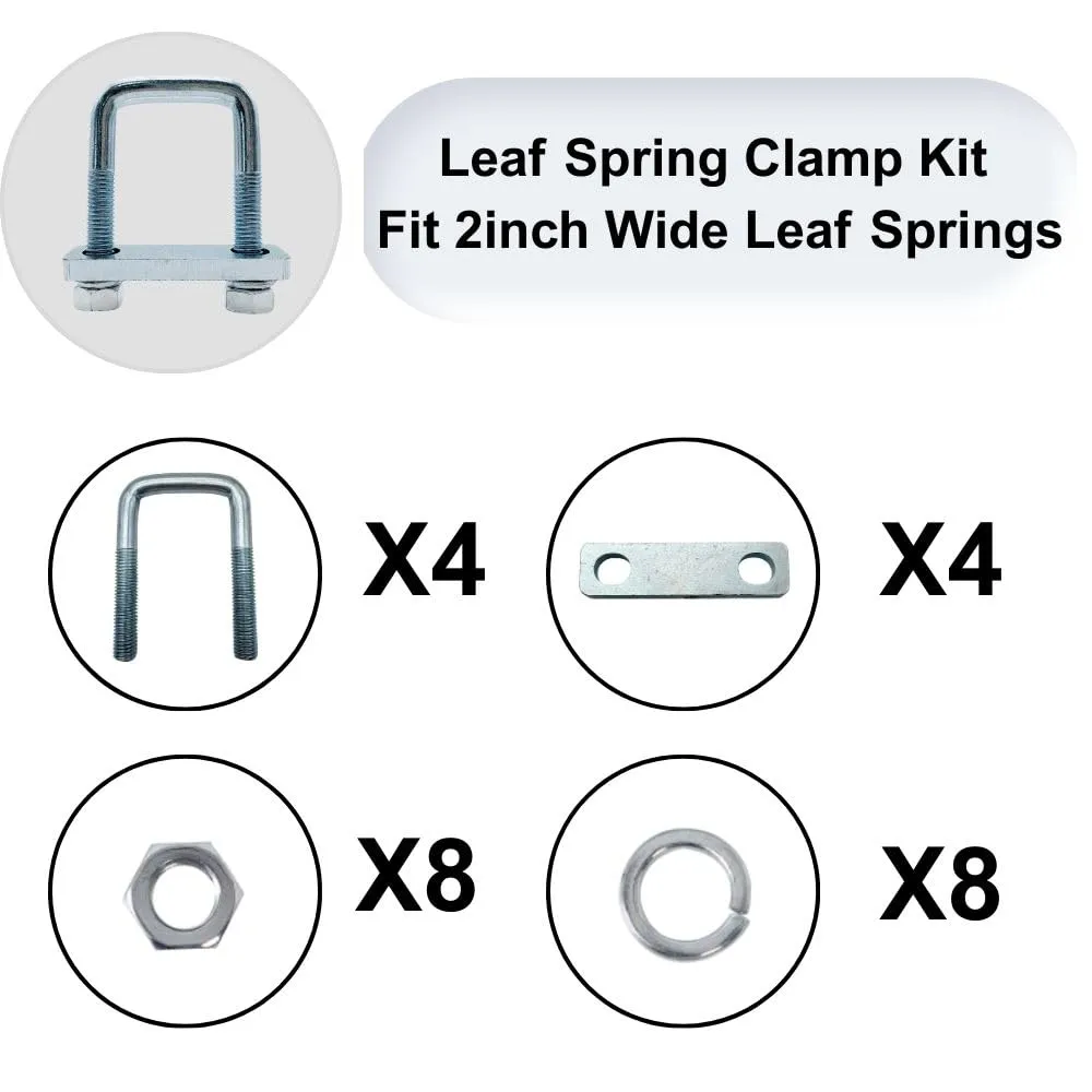 4 Pack Square U-Bolt for Trailer- Fits 2 Inch Wide Leaf Springs, Galvanized Steel Clamp Set, Secure Fit for Truck, Boat and Trailers