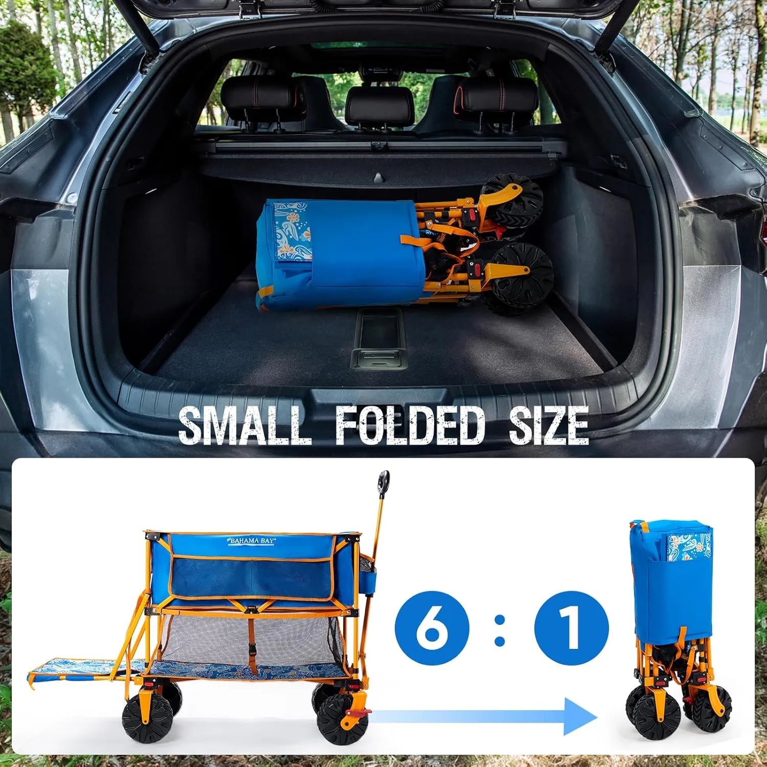 400L Collapsible Double Decker Beach Wagon with Brakes, Folding Beach Cart with 54" Extra Long Decker, 450LBS Heavy Duty Wagon Chart with All-Terrain Big Wheels for Sand Camping Garden