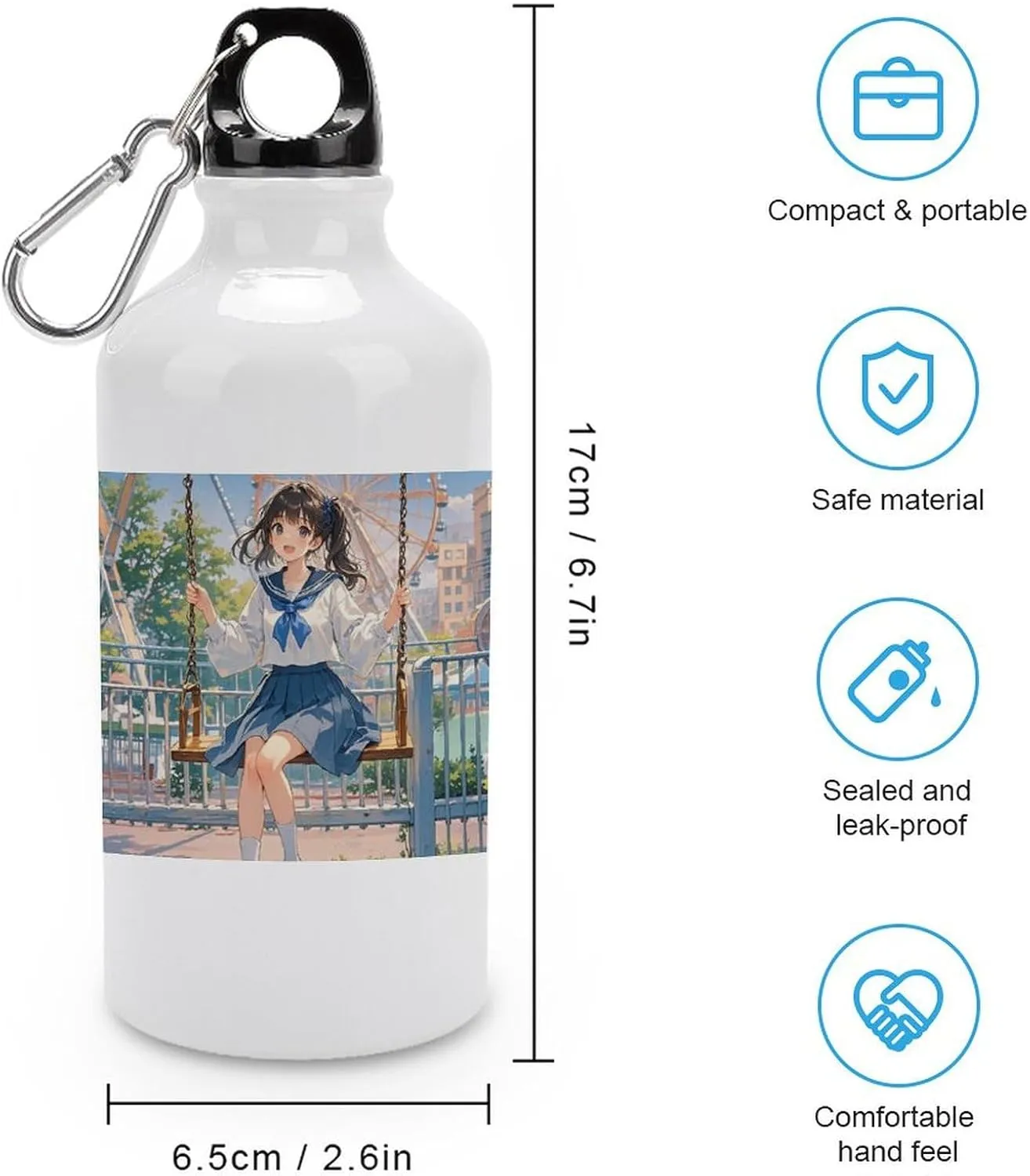 400ml Aluminum Sports Water Bottle Amusement Park Swing Printed Large Capacity Travel Water Bottle Leak Proof Insulated Tumbler for Gym Fitness Cycling Hiking Climbing