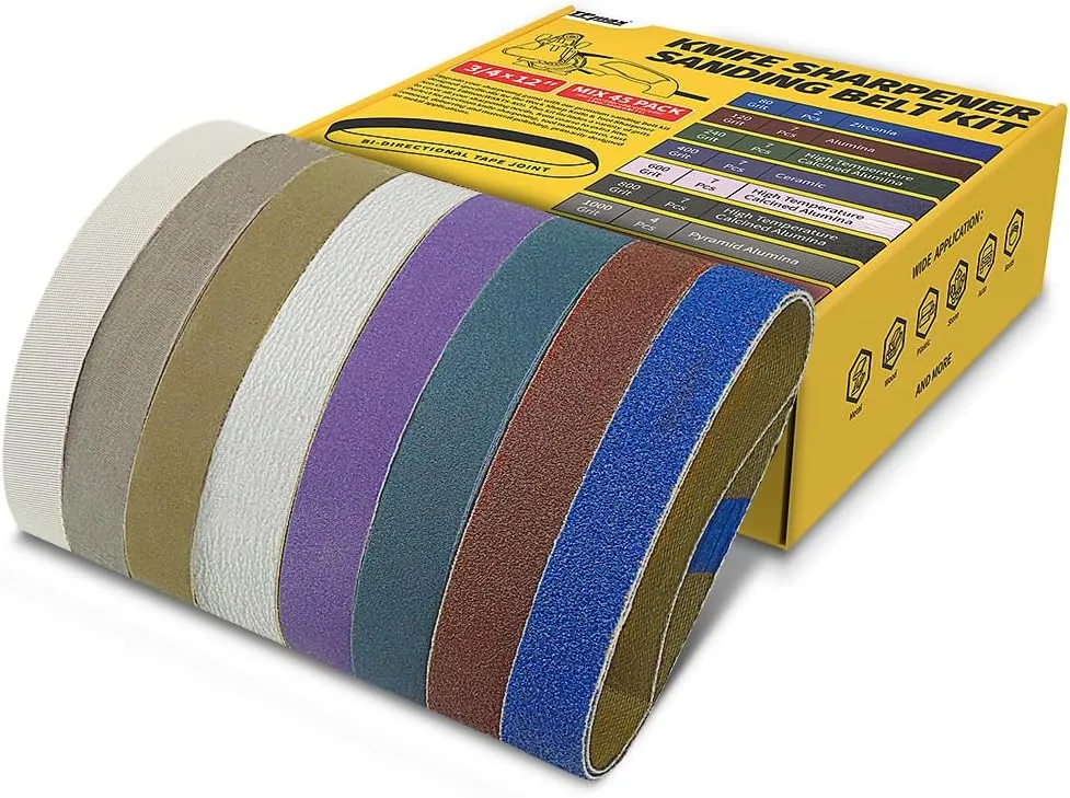 45-Piece 3/4" x 12" Knife Sharpener Sanding Belt Kit for Work Sharp WSKTS-KO, Multiple Grits