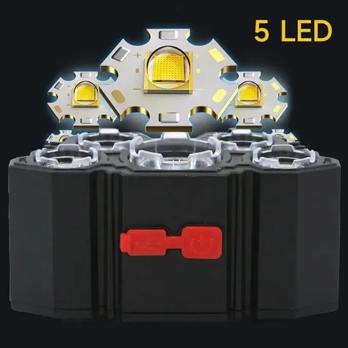5 Led Rechargeable Flashlight with 18650 Battery, Zoomable Function, Waterproof, Camping Light, Headlamp for Outdoor Sports, Cycling Light, Hiking Light