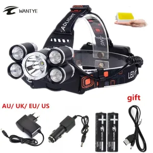 50W rechargerable LED headlamp 12000 lumen XML-T6 4XPE head lamp 4 mode outdoor camping headlight 2*18650 battery charger