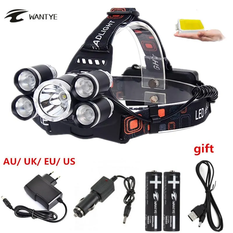 50W rechargerable LED headlamp 12000 lumen XML-T6 4XPE head lamp 4 mode outdoor camping headlight 2*18650 battery charger