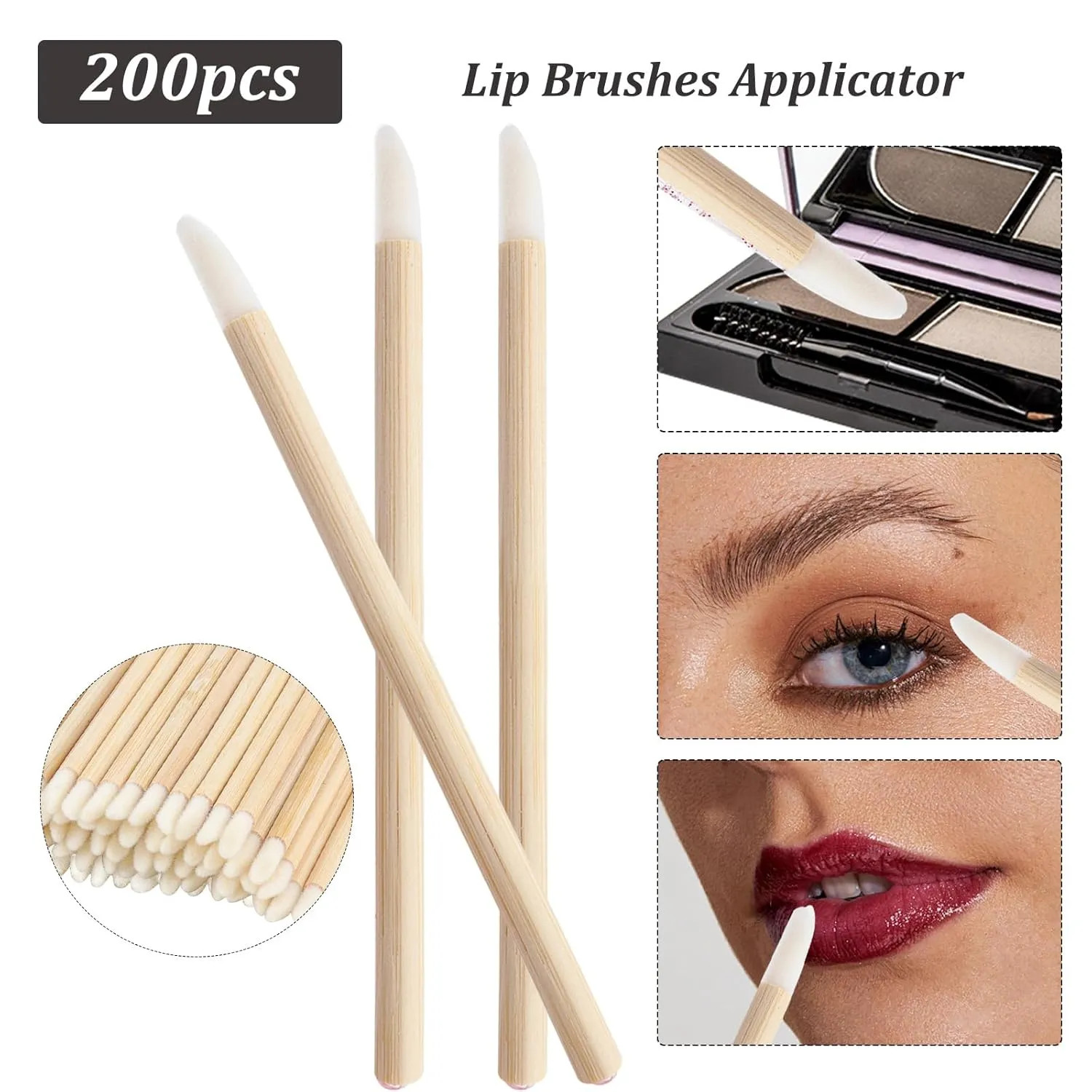 600 Pcs Eyelash Extension Supplies Kit, Include 200 Bamboo Mascara Brushes 200 Bamboo Lip Brushes 200 Micro Swabs Eyelash Brushes Makeup Applicator Tool Set(White)