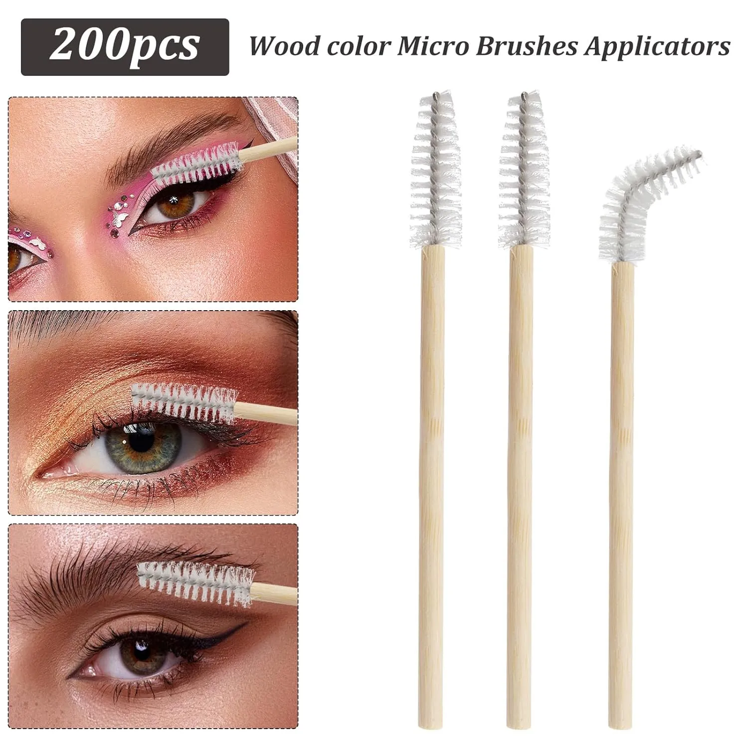 600 Pcs Eyelash Extension Supplies Kit, Include 200 Bamboo Mascara Brushes 200 Bamboo Lip Brushes 200 Micro Swabs Eyelash Brushes Makeup Applicator Tool Set(White)
