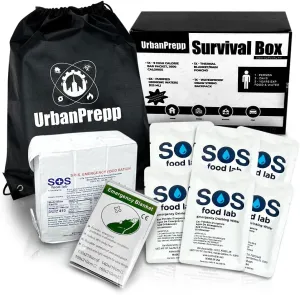 72 Hour Survival Box - 1 Person Emergency Food, Water, Thermal Blanket, Emergency Rations for Floods, Blackout, Earthquake, Car, Work, School