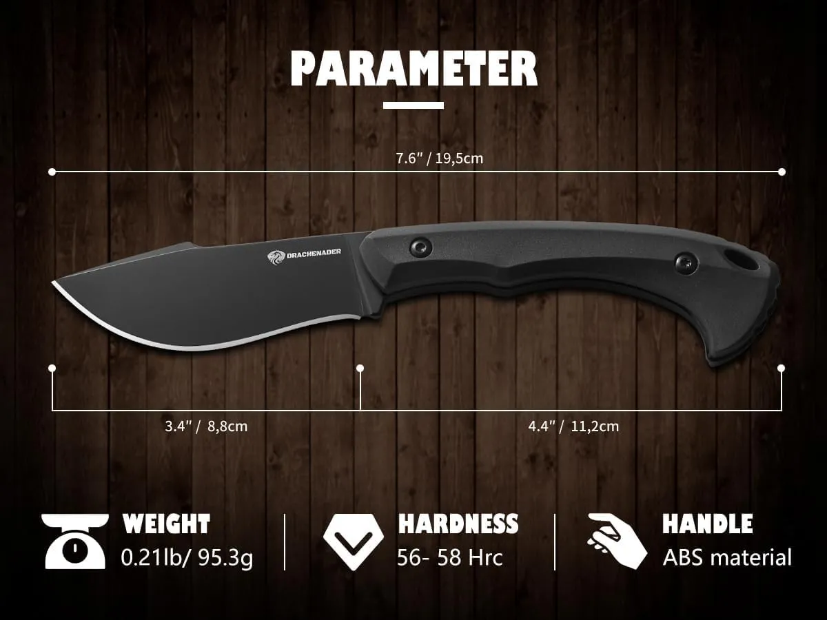 7.68" EDC Survival Knife with Fire Starter L-Y, Small EDC Full Tang Fixed Blade Knife with Sheath, Belt Clip, Full Black