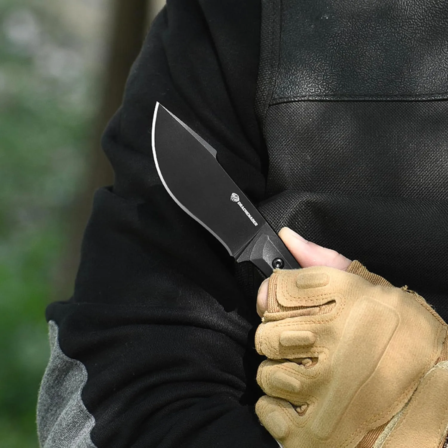 7.68" EDC Survival Knife with Fire Starter L-Y, Small EDC Full Tang Fixed Blade Knife with Sheath, Belt Clip, Full Black