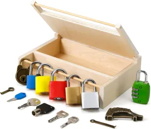 8 PCS Montessori Lock and Key Toy Set for Toddlers, Wooden Montessori Materials, Homeschool Preschool Keys and Locks Learning, Educational Birthday Toys for Boys Girls Kids 3  Year Old