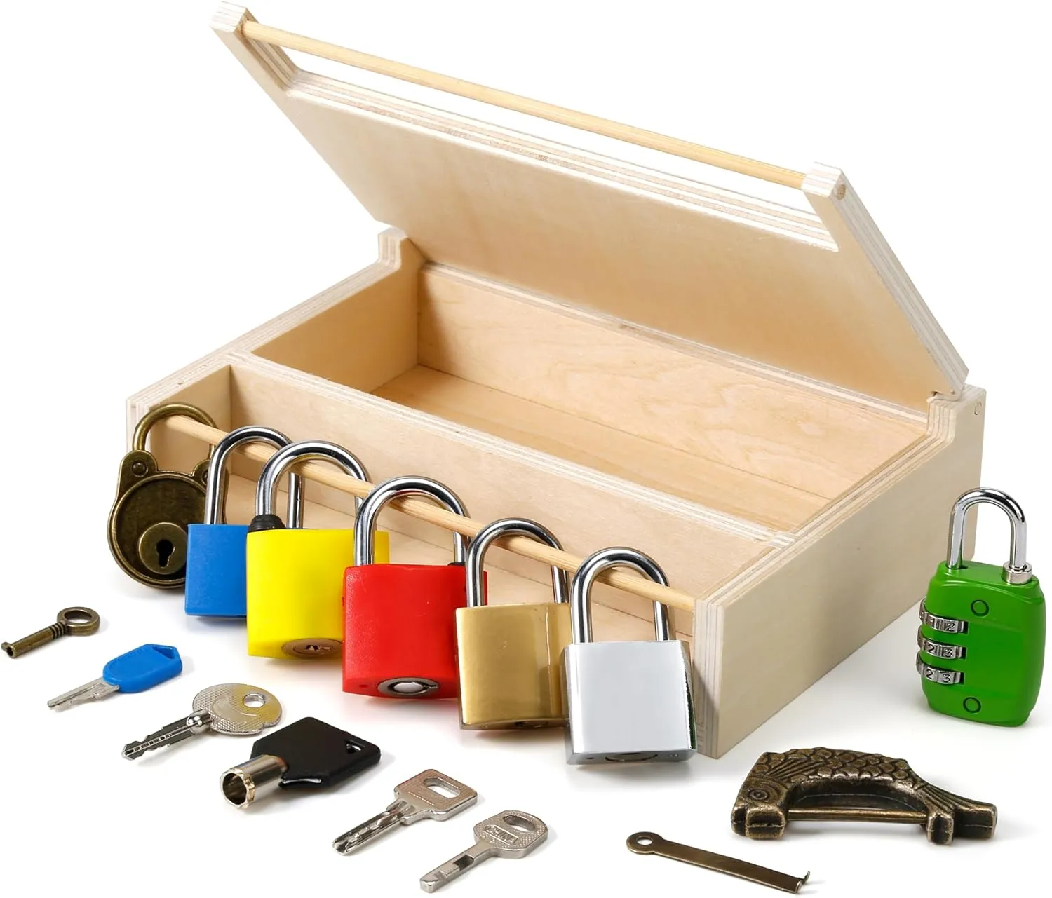 8 PCS Montessori Lock and Key Toy Set for Toddlers, Wooden Montessori Materials, Homeschool Preschool Keys and Locks Learning, Educational Birthday Toys for Boys Girls Kids 3  Year Old
