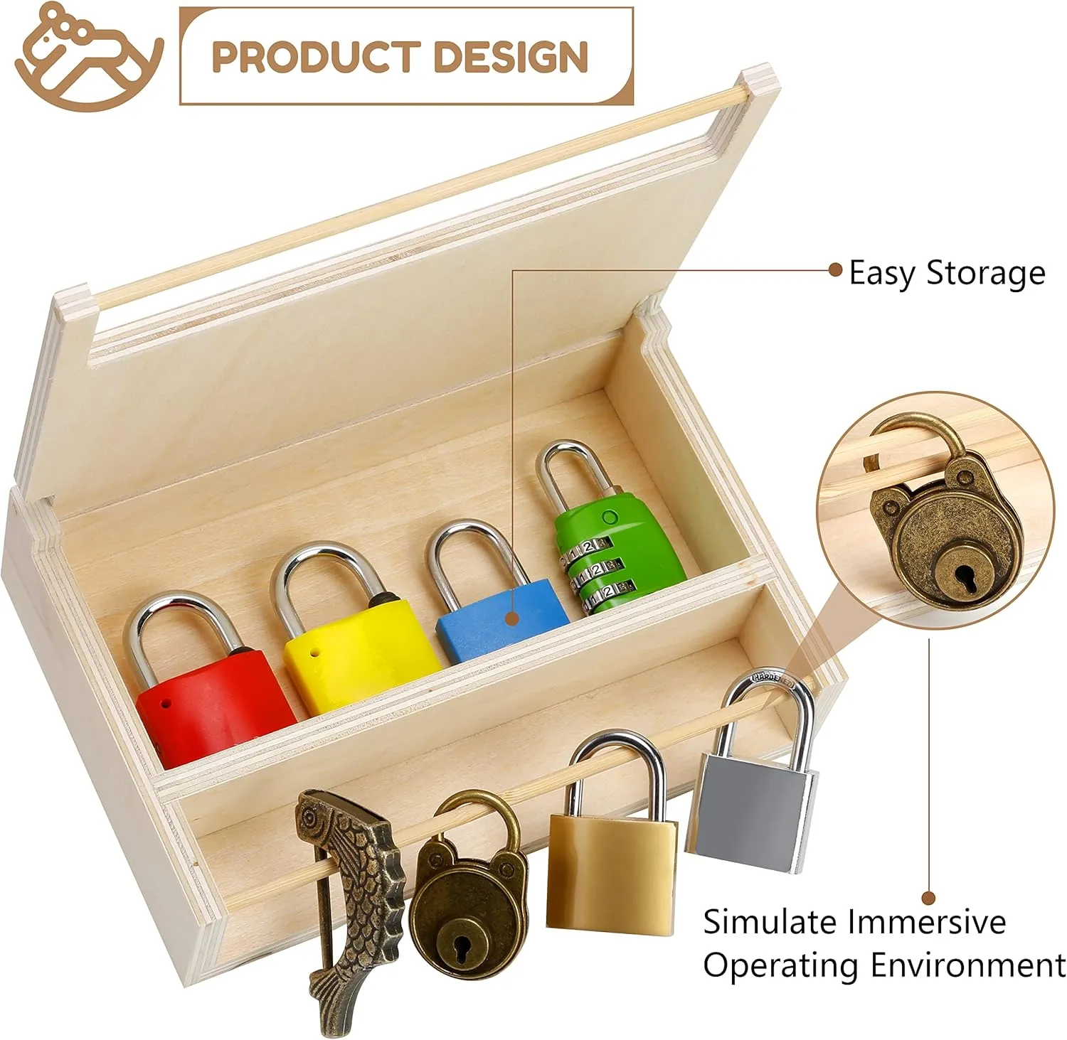 8 PCS Montessori Lock and Key Toy Set for Toddlers, Wooden Montessori Materials, Homeschool Preschool Keys and Locks Learning, Educational Birthday Toys for Boys Girls Kids 3  Year Old