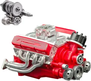89%-Gasoline Ohv V8 Small-Block Engine Model Kits, Cison V8 Engine Kit Gasoline, Model Engine Kit for Adults, Mini V8 Engine Model Ornaments, Gifts for Mechanical Enthusiasts (Red)