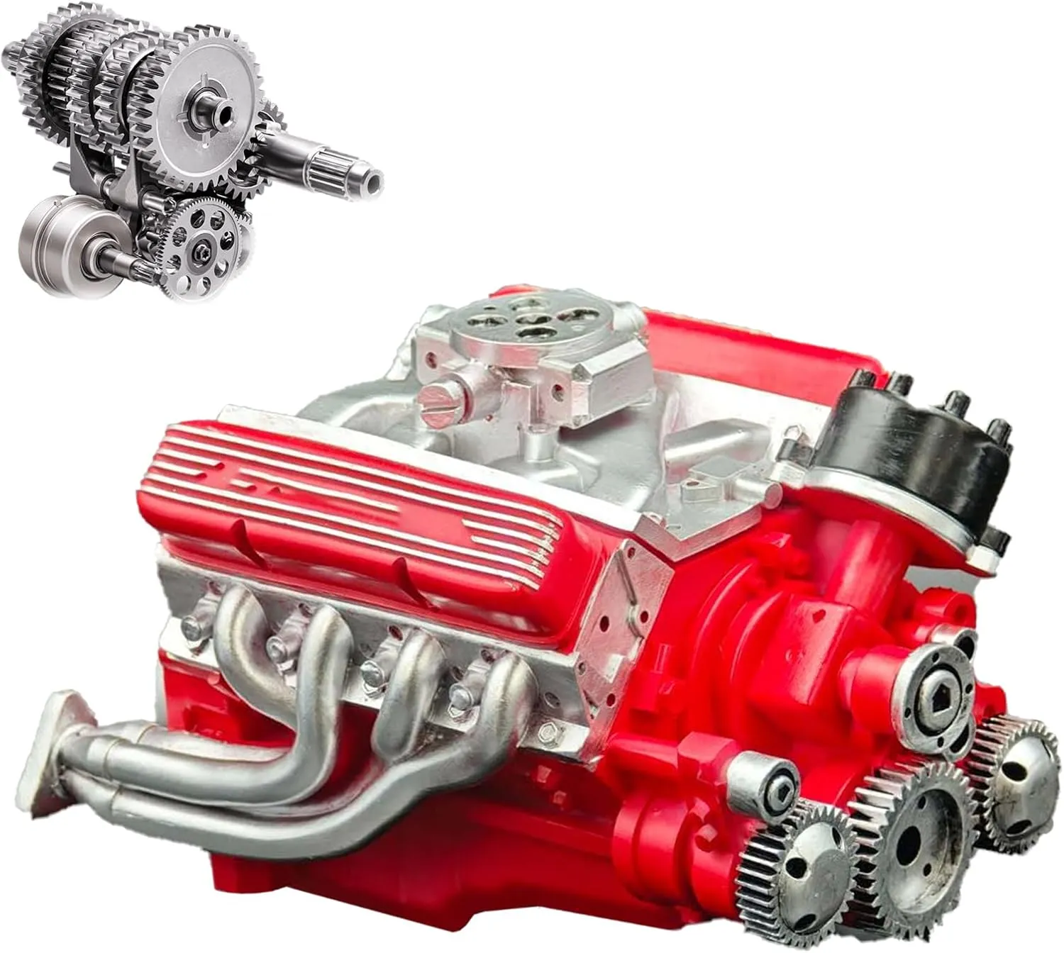 89%-Gasoline Ohv V8 Small-Block Engine Model Kits, Cison V8 Engine Kit Gasoline, Model Engine Kit for Adults, Mini V8 Engine Model Ornaments, Gifts for Mechanical Enthusiasts (Red)