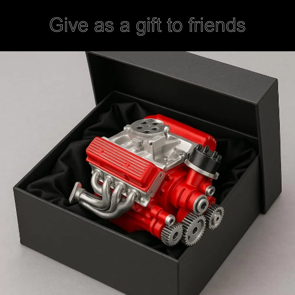 89%-Gasoline Ohv V8 Small-Block Engine Model Kits, Cison V8 Engine Kit Gasoline, Model Engine Kit for Adults, Mini V8 Engine Model Ornaments, Gifts for Mechanical Enthusiasts (Red)