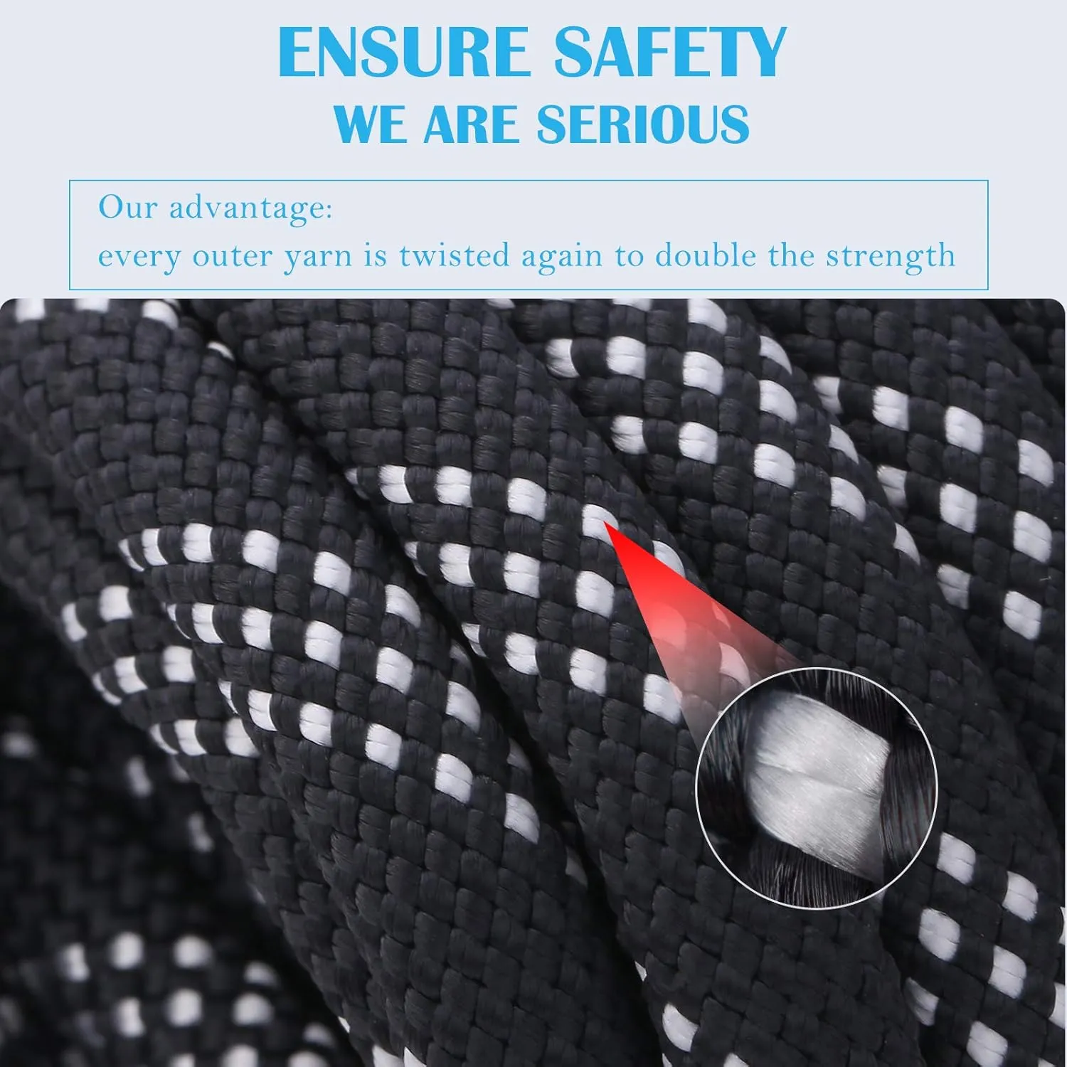 8MM Climbing Rope, 32ft/65ft/98ft/165ft/246ft High Strength Outdoor Safety Static Rock Climbing Rope, Escape Rope, Rappelling Rope, Fire Rescue Parachute Rope