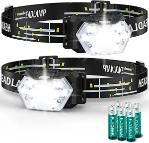 9 LED Headlamp Battery Powered, 2 Packs 2000 Lumens Headlight, 6 AAA Batteries Included, 6 Modes, Lightweight and Adjustable, IPX5 Waterproof Head Lamp for Camping, Outdoor, Running