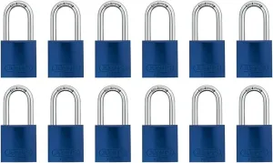 ABUS Blue 72/40HB40 Lockout Tagout Padlock w/ 1.5" Shackle, 12 Pack, Keyed Alike, 12 Padlocks with 24 Keys
