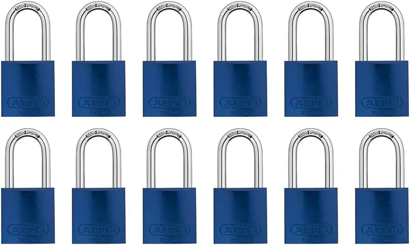 ABUS Blue 72/40HB40 Lockout Tagout Padlock w/ 1.5" Shackle, 12 Pack, Keyed Alike, 12 Padlocks with 24 Keys