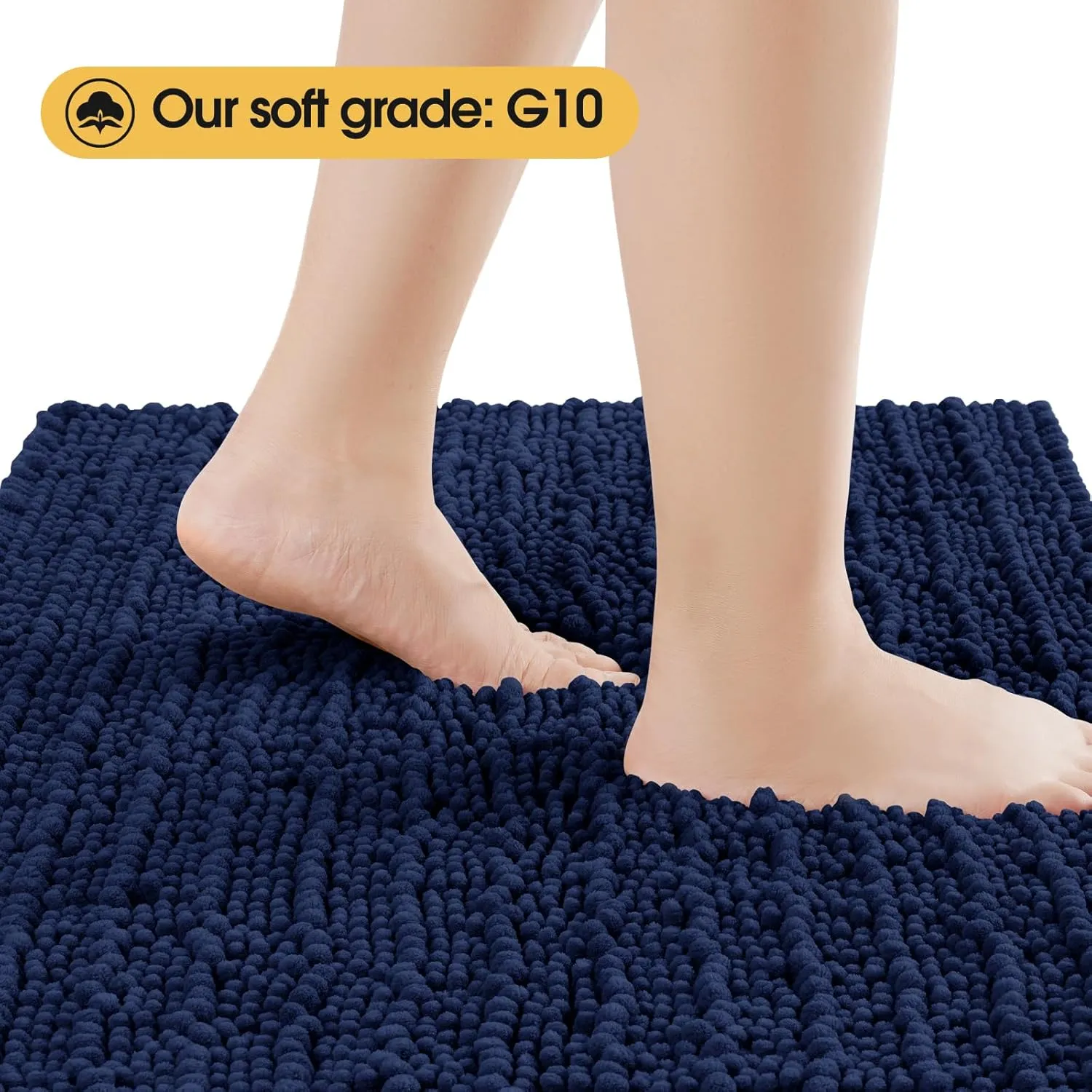ACCUMTEK Upgrade Extra Large Navy Blue Bathroom Rug Set 3 Pieces Ultra Soft, Thick Absorbent Bath Mats, Non Slip Chenille Toilet Mat for Bathroom, Bedroom, Kitchen