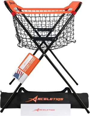 ACELETIQS Baseball Softball Portable Batting Practice Ball Caddy, Use During Training and Drills, Save Your Back No More Bending, Holds up to 60 Baseballs, Instant Setup (4 Leg)