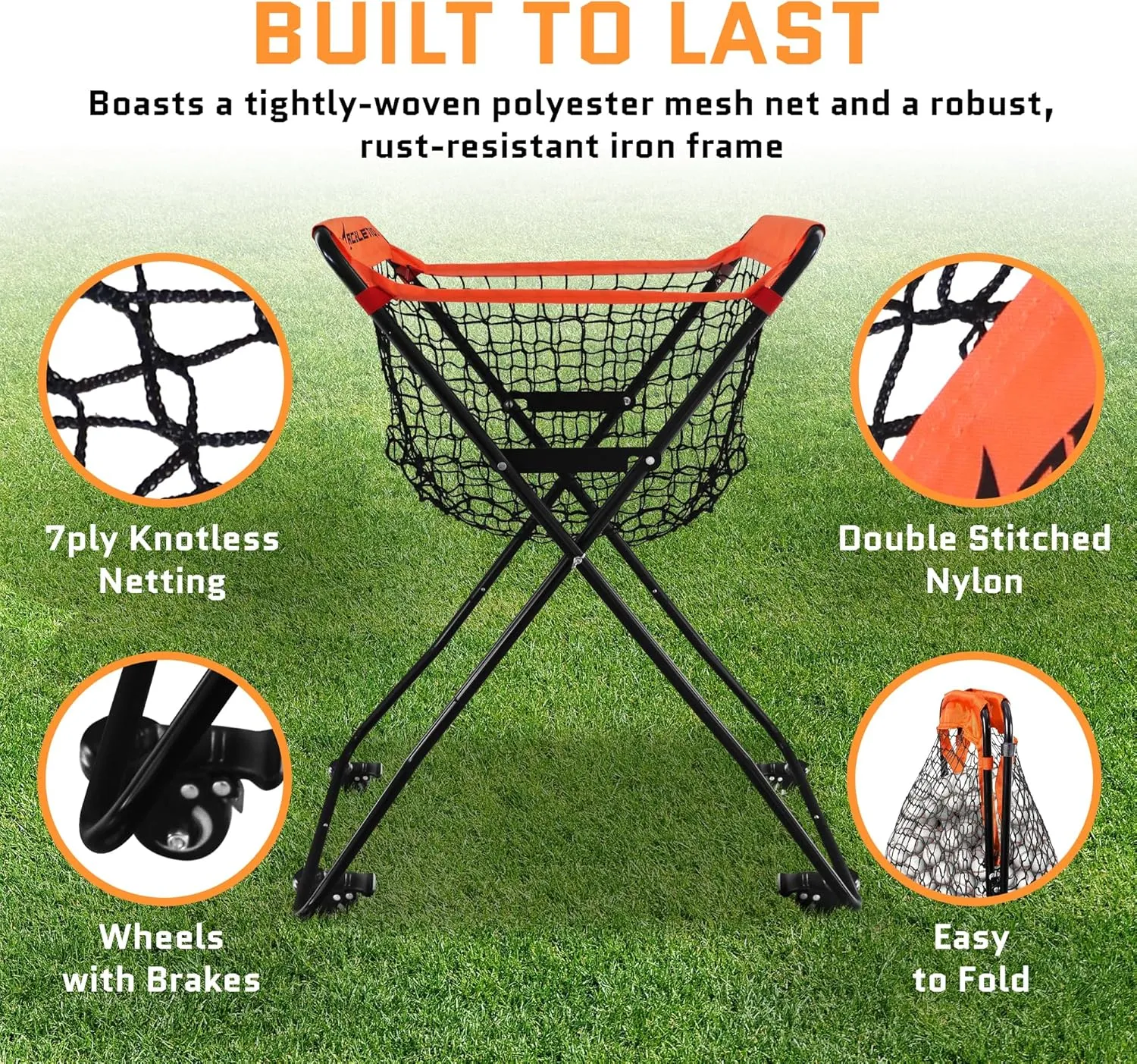 ACELETIQS Baseball Softball Portable Batting Practice Ball Caddy, Use During Training and Drills, Save Your Back No More Bending, Holds up to 60 Baseballs, Instant Setup