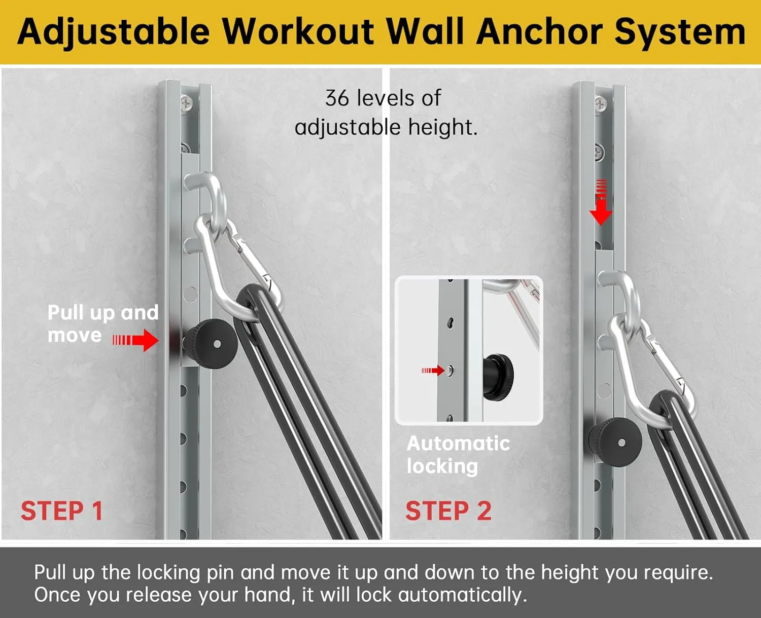 Adjustable Resistance Band Wall Anchor With Automatic Locking Function， Wall Station Anchor For Resistance Bands,Resistance Band Wall Mount System