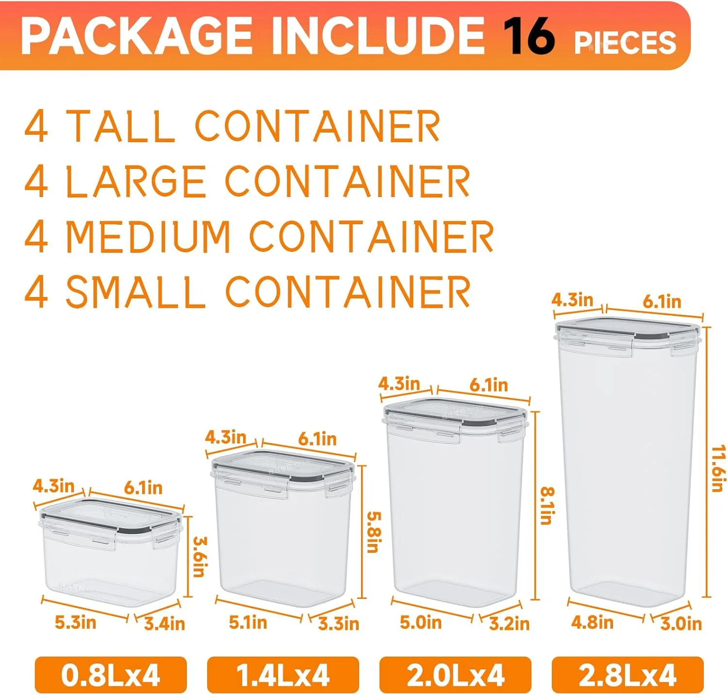 Airtight Food Storage Containers With Lids,16 PCS With Label,BPA Free Cereal Containers Storage,Plastic Pantry and Kitchen Organizers and Storage for Dry Goods,Chip,Grain Sugar and Flour Organizing