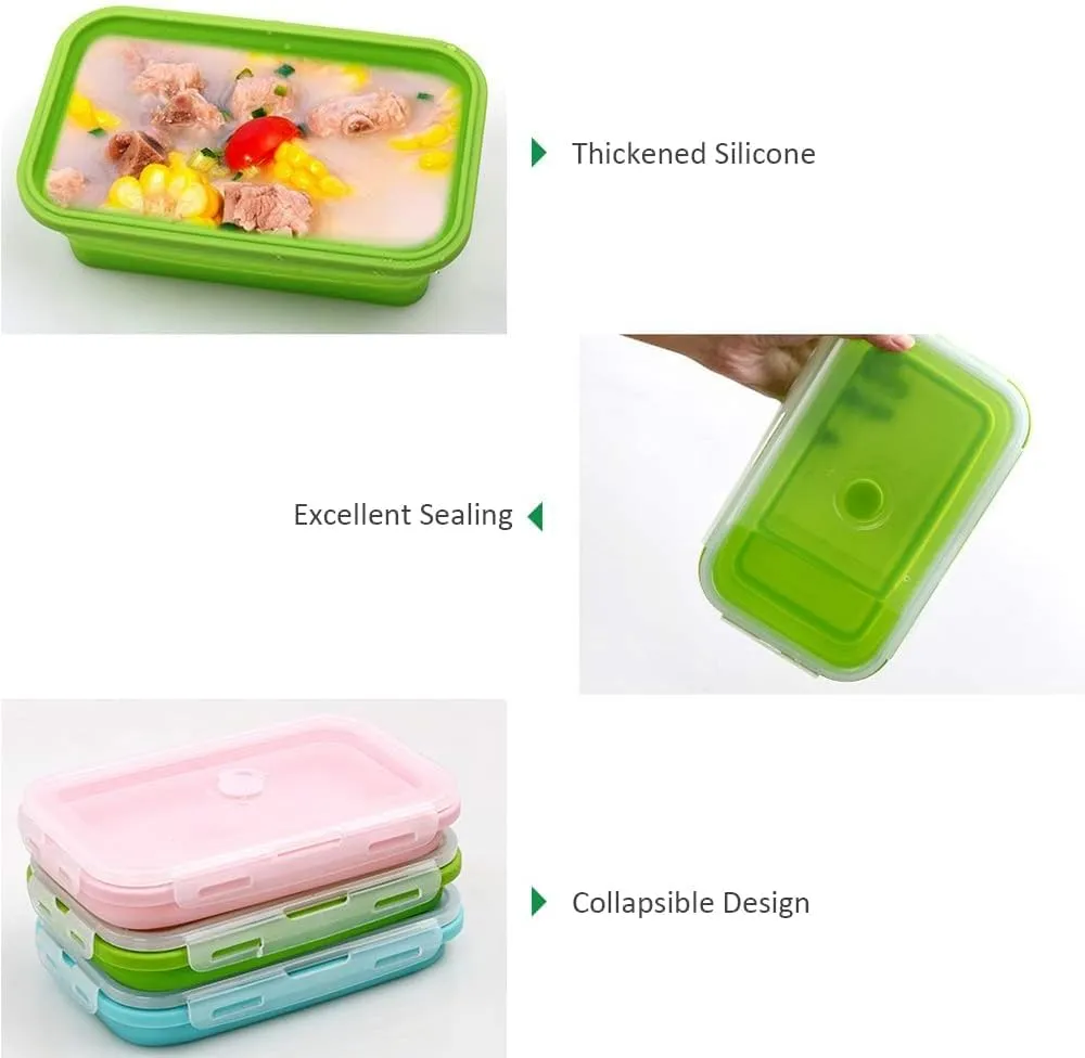 Alimat PluS Silicone Food Storage Containers with Lids, 3 Pack Set 40.5oz(1200ml) Collapsible Meal Prep Lunch Containers, Microwave, Freezer and Dishwasher Safe