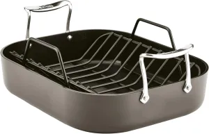All-Clad Essentials Hard Anodized Nonstick Roaster with Rack 11x14 Inch Oven Broiler Safe 500F Roaster Pan, Pots and Pans, Cookware Black