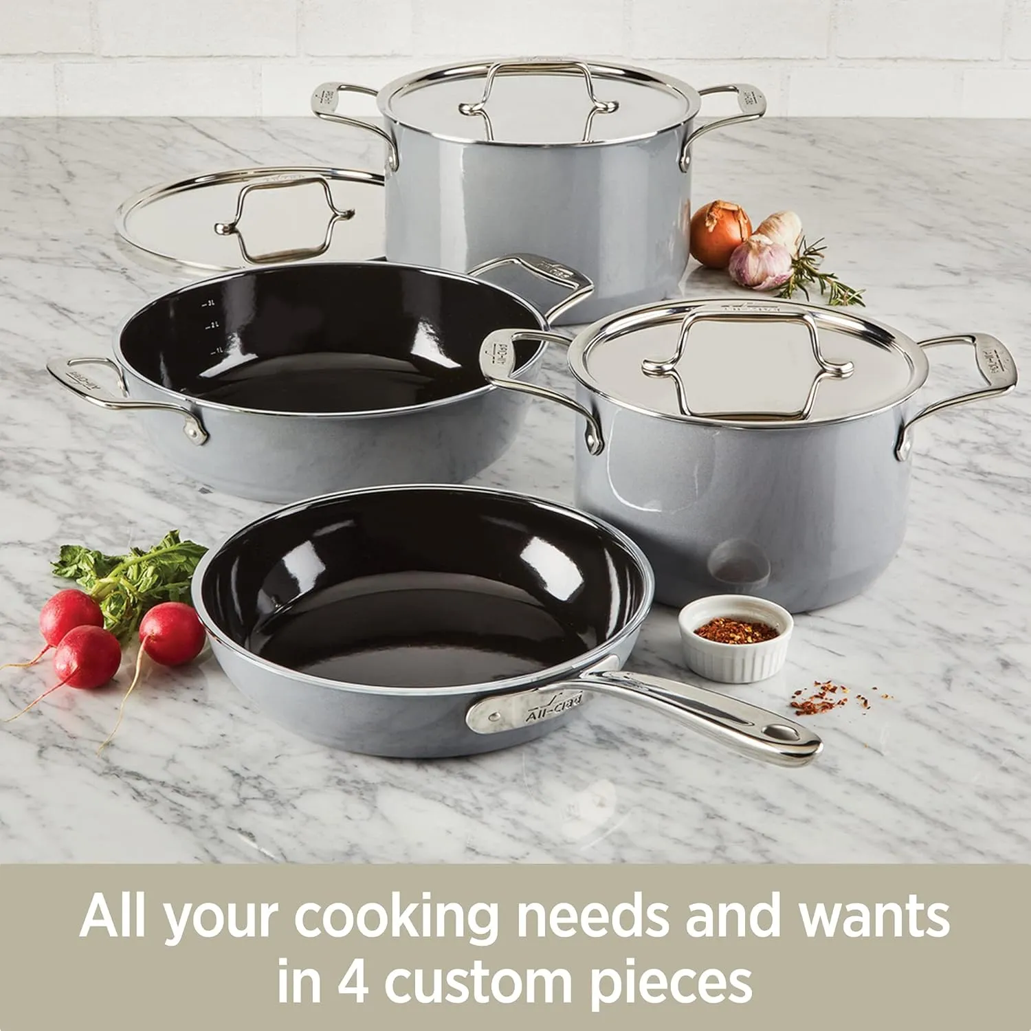 All-Clad FusionTec Ceramic Universal Pan 4.5 Quart Induction Oven Broiler Safe 500F Pots and Pans, Cookware Platinum