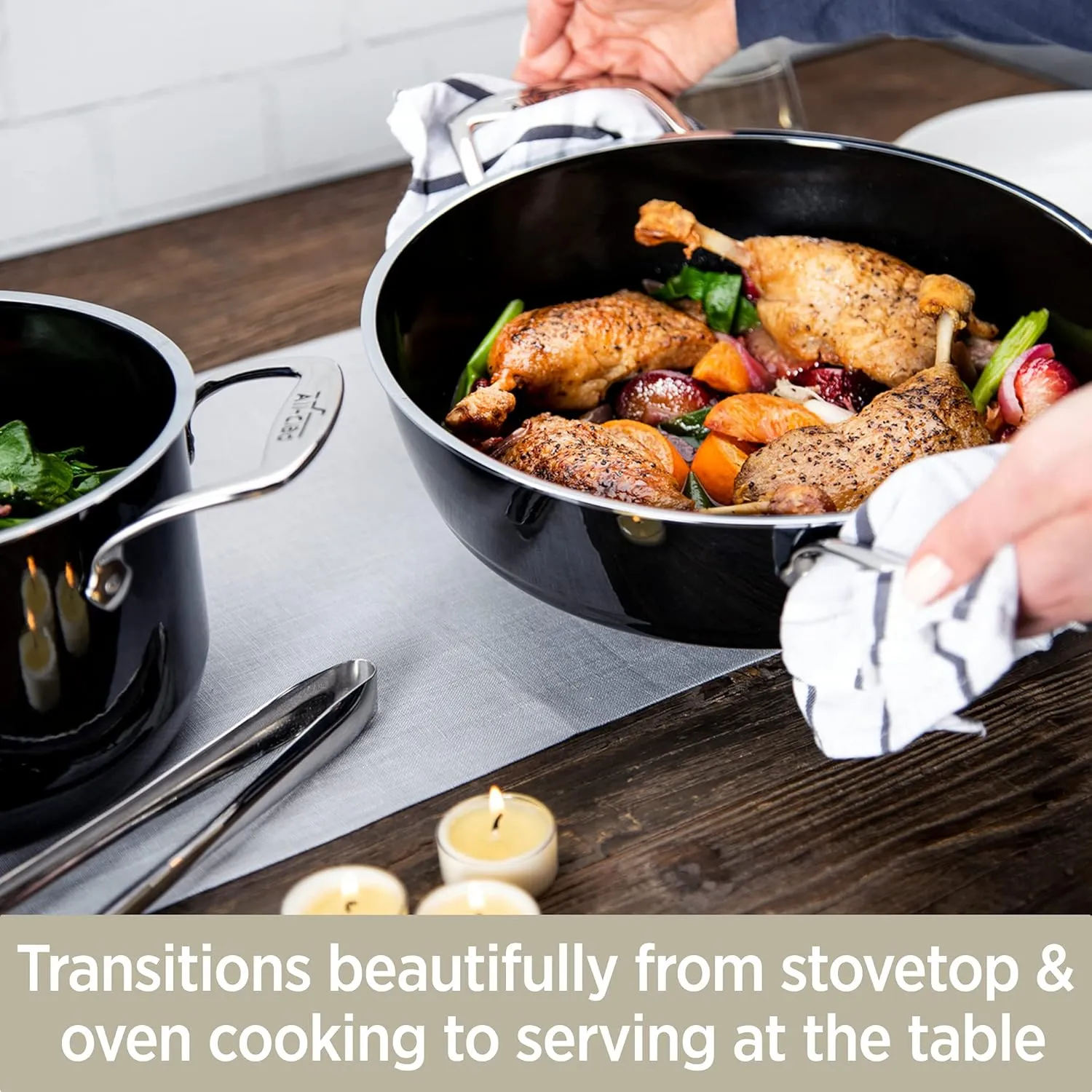 All-Clad FusionTec Ceramic Universal Pan 4.5 Quart Induction Oven Broiler Safe 500F Pots and Pans, Cookware Platinum