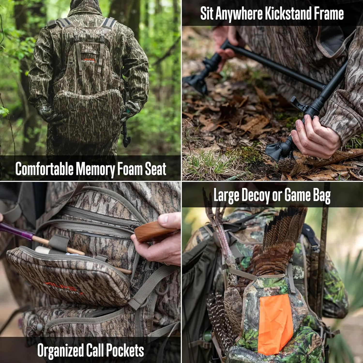 ALPS OutdoorZ Grand Slam Turkey Vest, Sit Anywhere Kickstand Removeable Frame and Memory Foam Seat