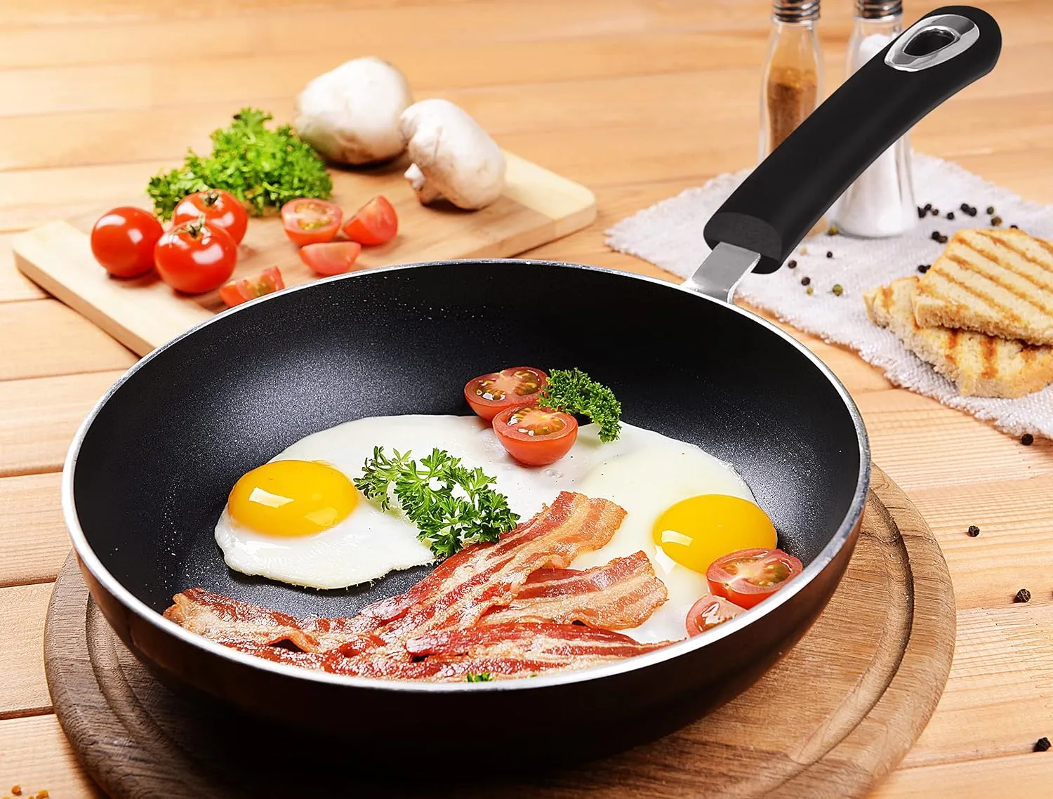 Aluminum Non Stick Frying Pan, Induction Frying Pan with Heat Resistant Handle, Anti-Scratch Omelette pan, Cooking Pan(Black,28cm)