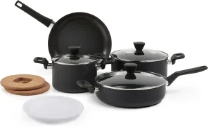 Amazon Basics 10 -Piece Hard Anodized Non-stick Stackable Cookware Pots and Pans Set, Space Saving, made without PFOA, Black