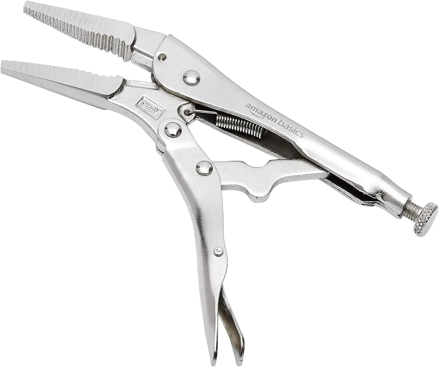 Amazon Basics 5-Piece CR-V Locking Pliers and Wire Cutters Set with Carrying Case, 2 Straight, 3 Curved Jaw, 6.5-10 inch, Silver