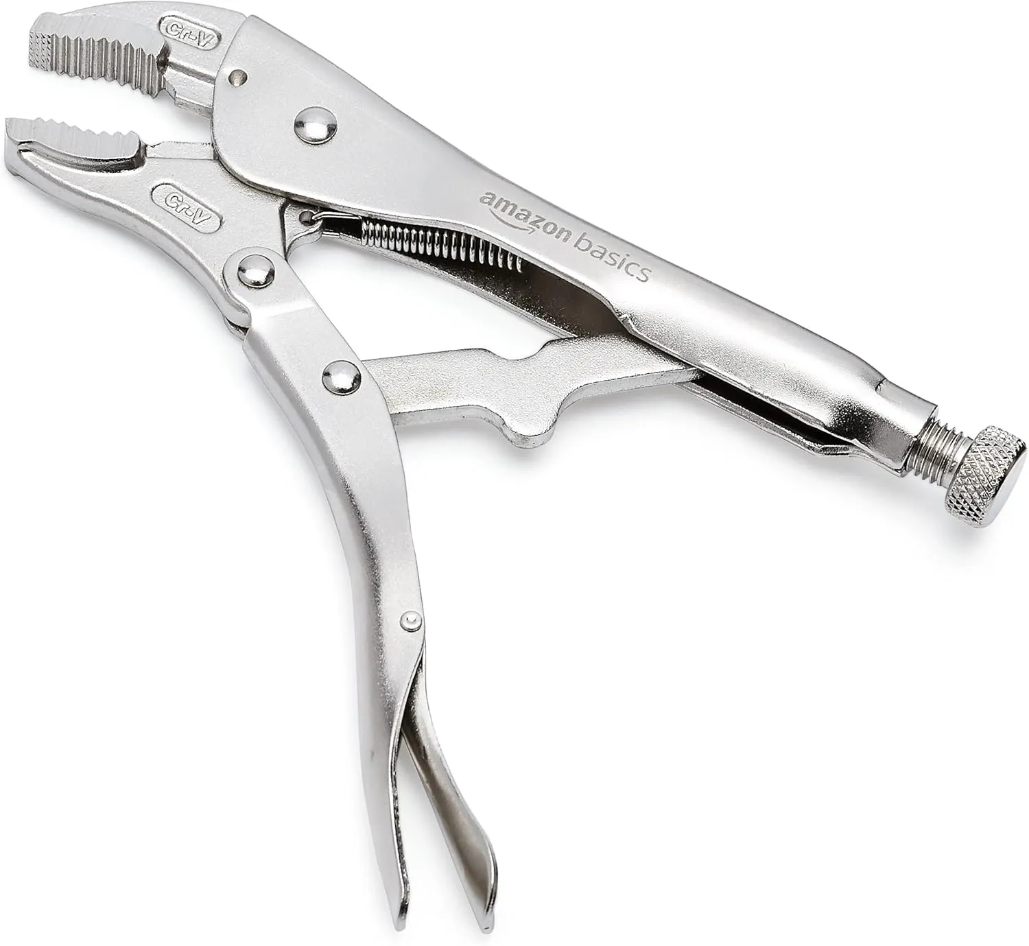Amazon Basics 5-Piece CR-V Locking Pliers and Wire Cutters Set with Carrying Case, 2 Straight, 3 Curved Jaw, 6.5-10 inch, Silver