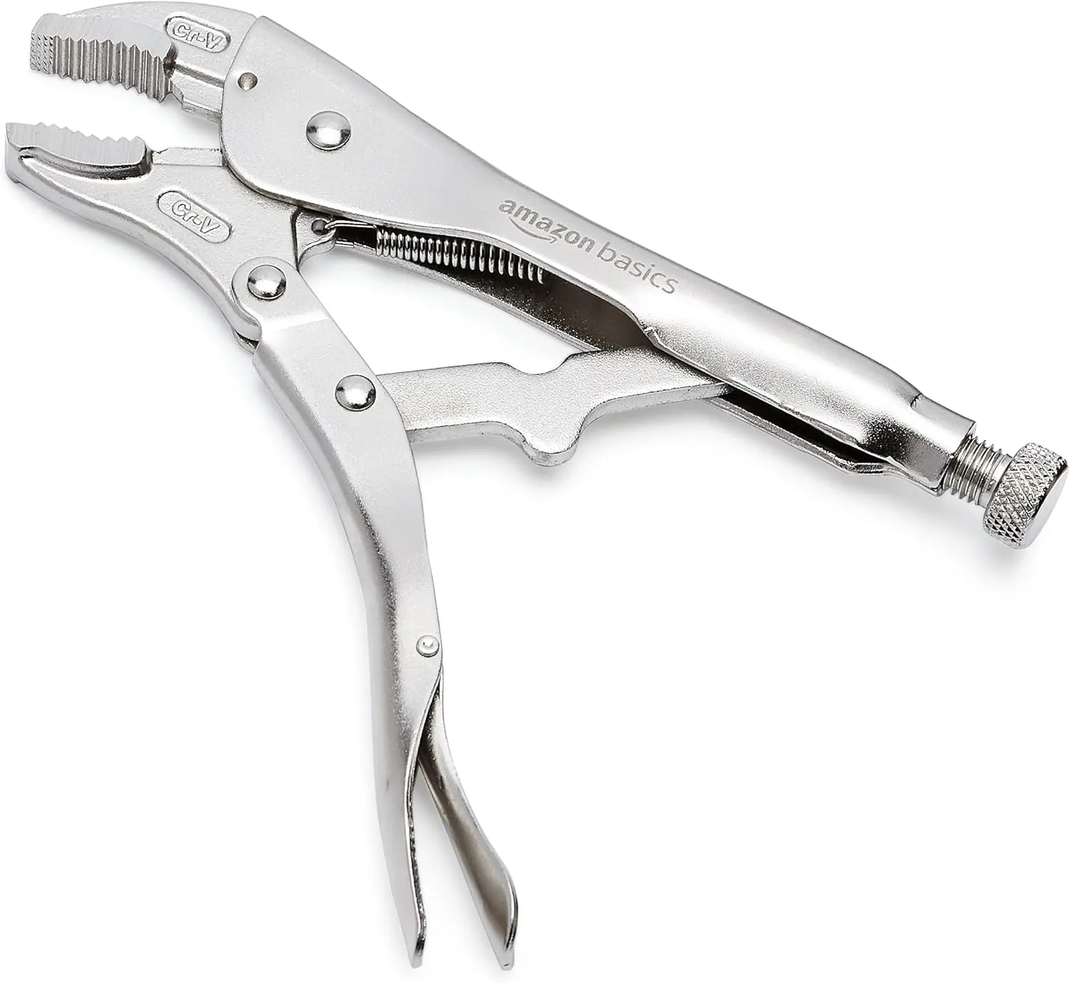 Amazon Basics 5-Piece CR-V Locking Pliers and Wire Cutters Set with Carrying Case, 2 Straight, 3 Curved Jaw, 6.5-10 inch, Silver