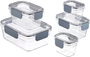 Amazon Basics Large Food Storage Containers - Tritan Plastic Locking, Air Tight, 10 Pieces, Clear