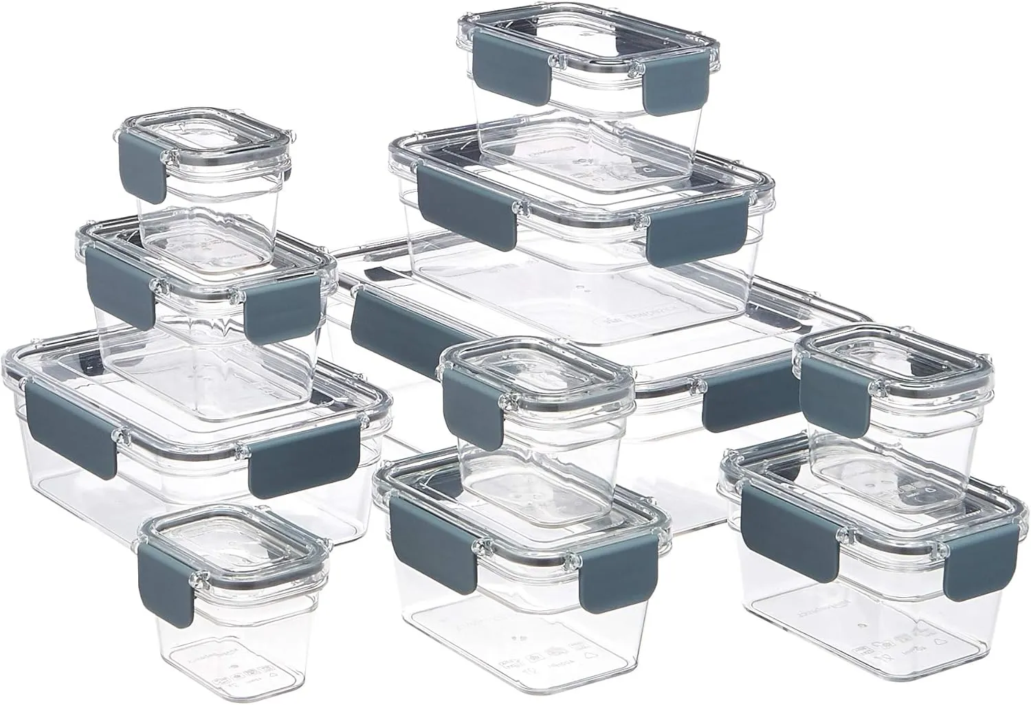 Amazon Basics Tritan Plastic Food Storage Containers - Tritan Plastic Locking, Air Tight, 22 Pieces, Clear