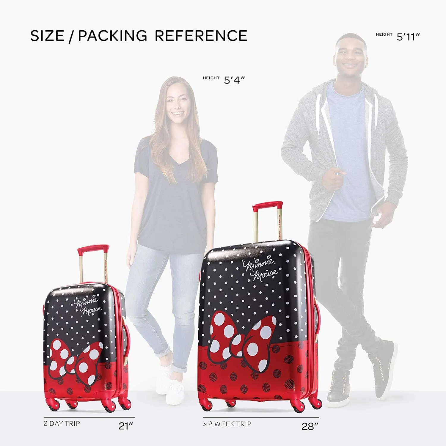 American Tourister Disney Hardside Luggage with Spinner Wheels, Minnie Mouse Red Bow, 2-Piece Set (21/28)