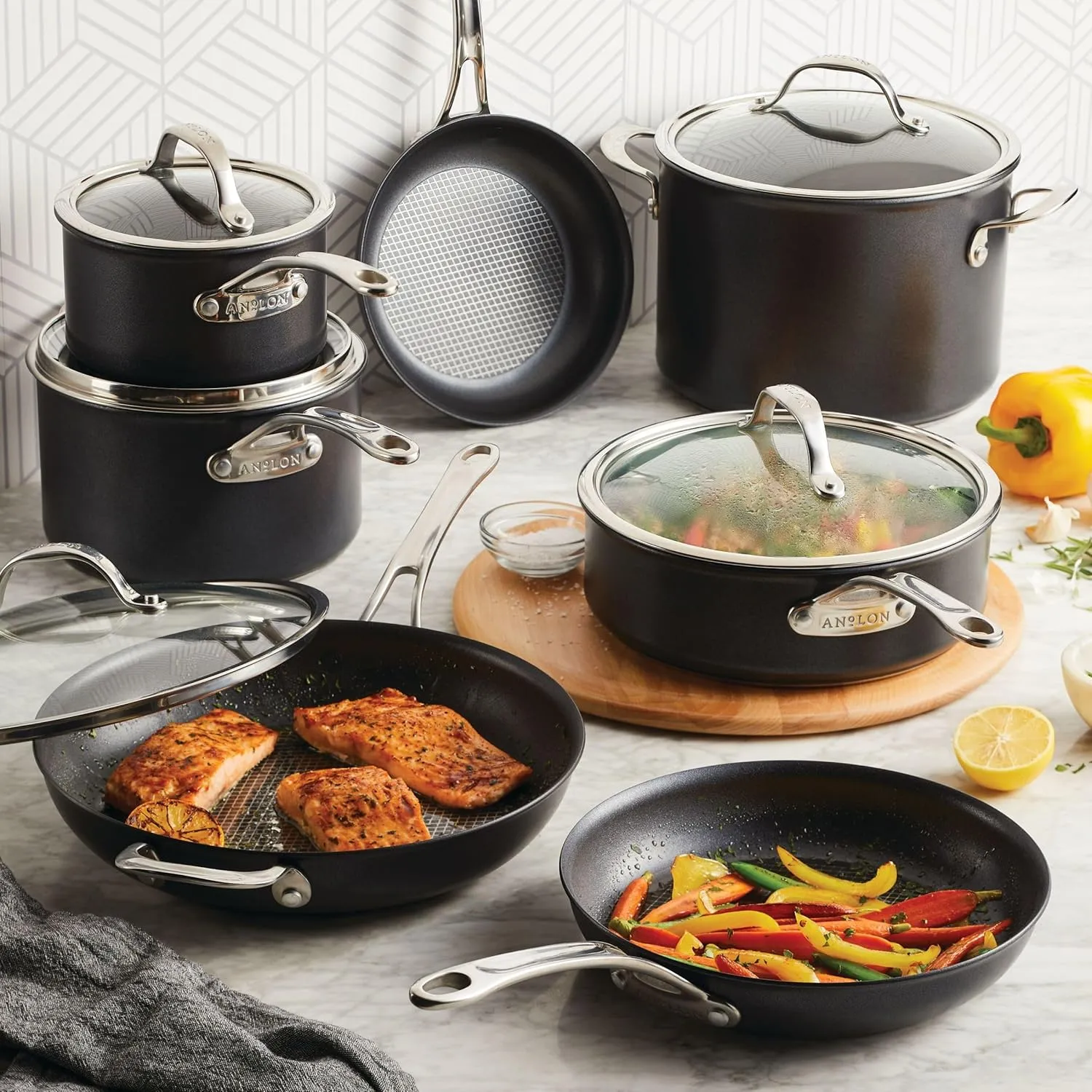 Anolon Anolon X Hybrid Nonstick Nonstick Cookware Induction Pots and Pans Set, 12 Piece - Charcoal Gray