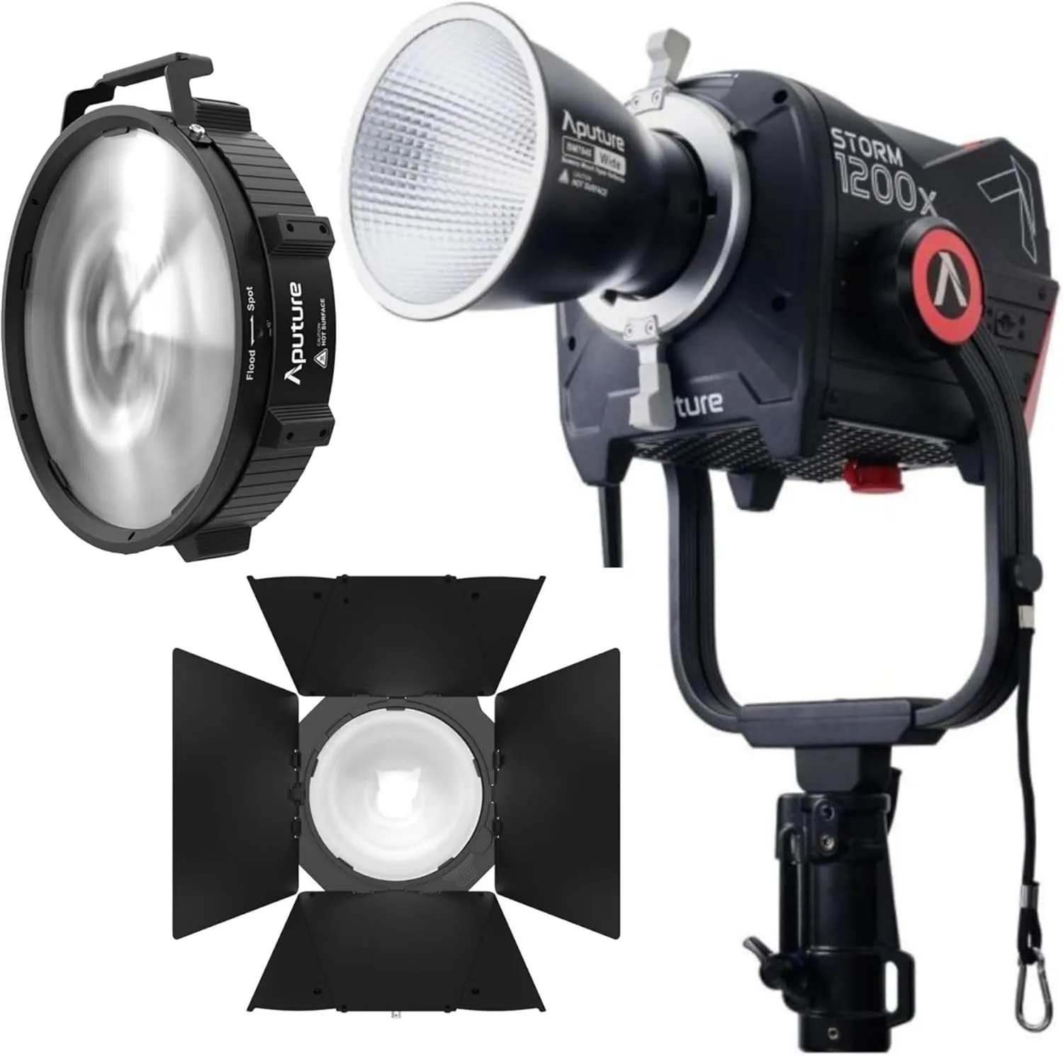 Aputure Storm 1200x Dual-Color Point Source Light Fixture with Advanced Dimming Technology Bundle with Aputure CF12 Bowens Mount Black Fresnel, and Aputure CF12 Black Barn Doors (3 Items)