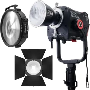 Aputure Storm 1200x Dual-Color Point Source Light Fixture with Advanced Dimming Technology Bundle with Aputure CF12 Bowens Mount Black Fresnel, and Aputure CF12 Black Barn Doors (3 Items)