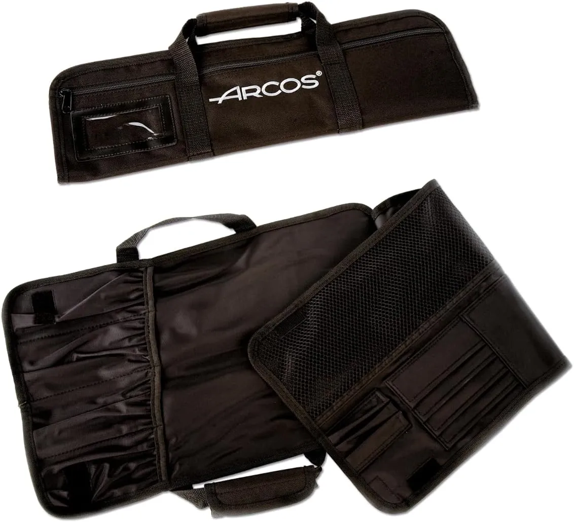 Arcos Knife Roll Bag 4 pieces 18 x 11 Inch / 460 x 275 mm. 100% Polyester. Knives not included. Series Knife Bag. Color Black