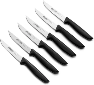 Arcos Knife Set of 6. 4 Inch Nitrum Stainless Steel blade. Professional Knife for Peeling Fruits and Vegetable. Ergonomic Polyoxymethylene Handle. Series Universal. Black Color