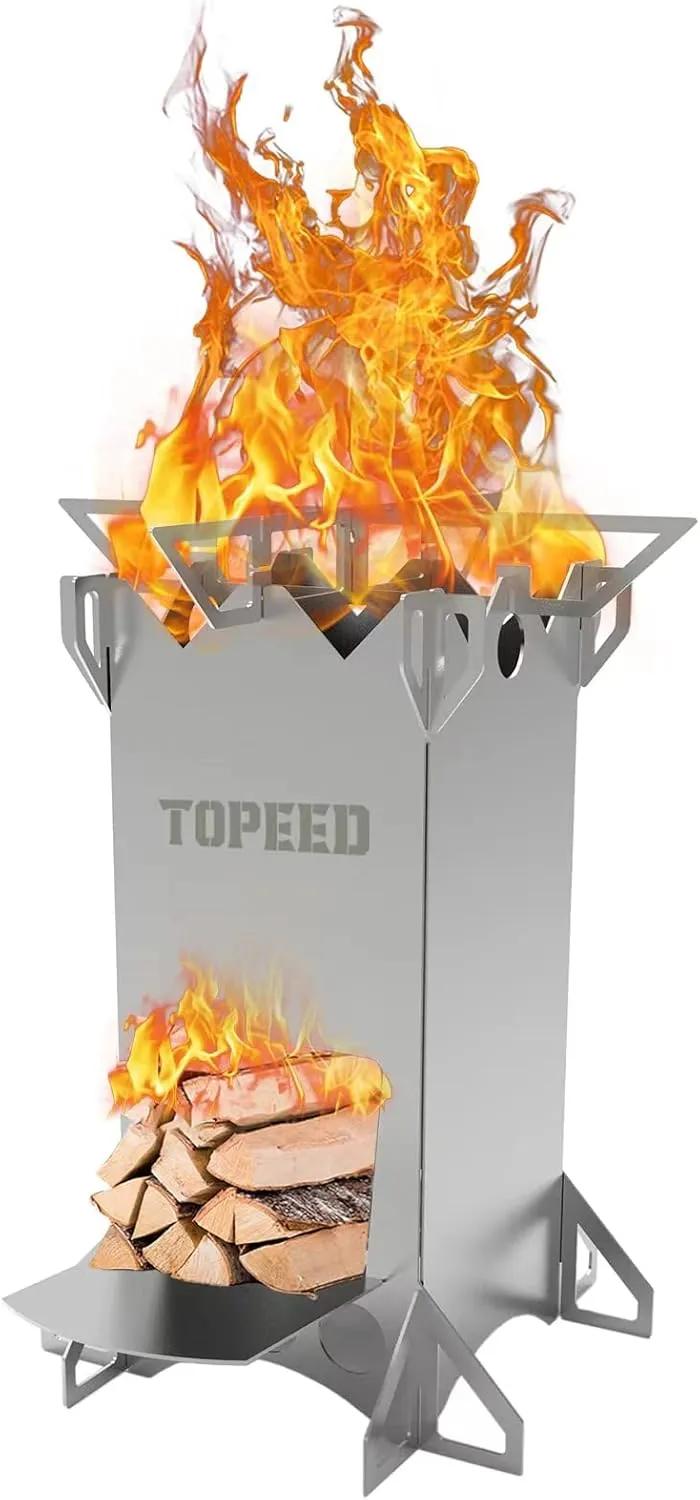 Backpacking Camping Rocket Stove,Portable Stainless Steel Wood Burning Camping Stoves for Outdoor Cooking Hiking Survival Travel Picnic BBQ