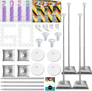 Balloon Columns Stand Set of 4, 7 Feet Telescoping Ballon Arches Stands with Bases for Floor, Height Adjustable Metal Ballon Tower Pillar Kits for Graduation, Birthday, Baby Shower