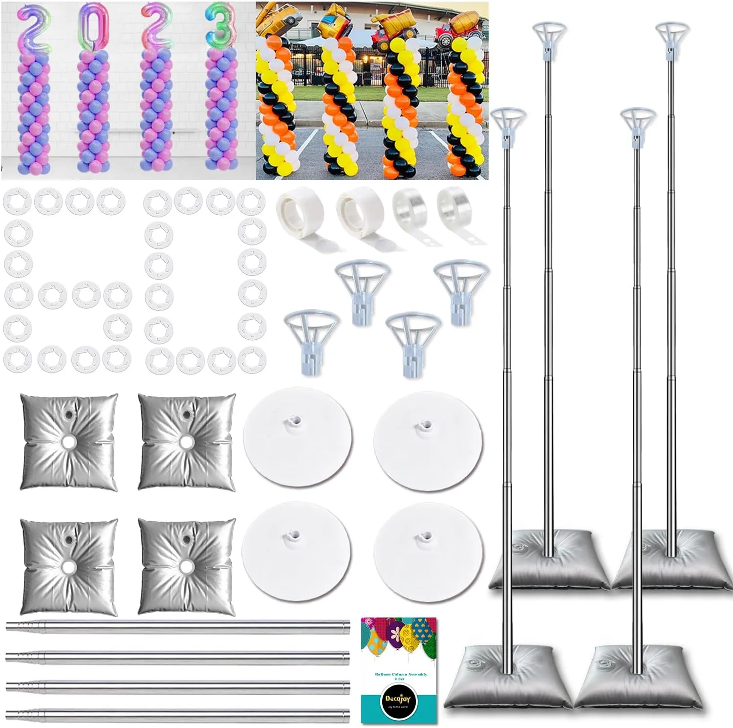 Balloon Columns Stand Set of 4, 7 Feet Telescoping Ballon Arches Stands with Bases for Floor, Height Adjustable Metal Ballon Tower Pillar Kits for Graduation, Birthday, Baby Shower